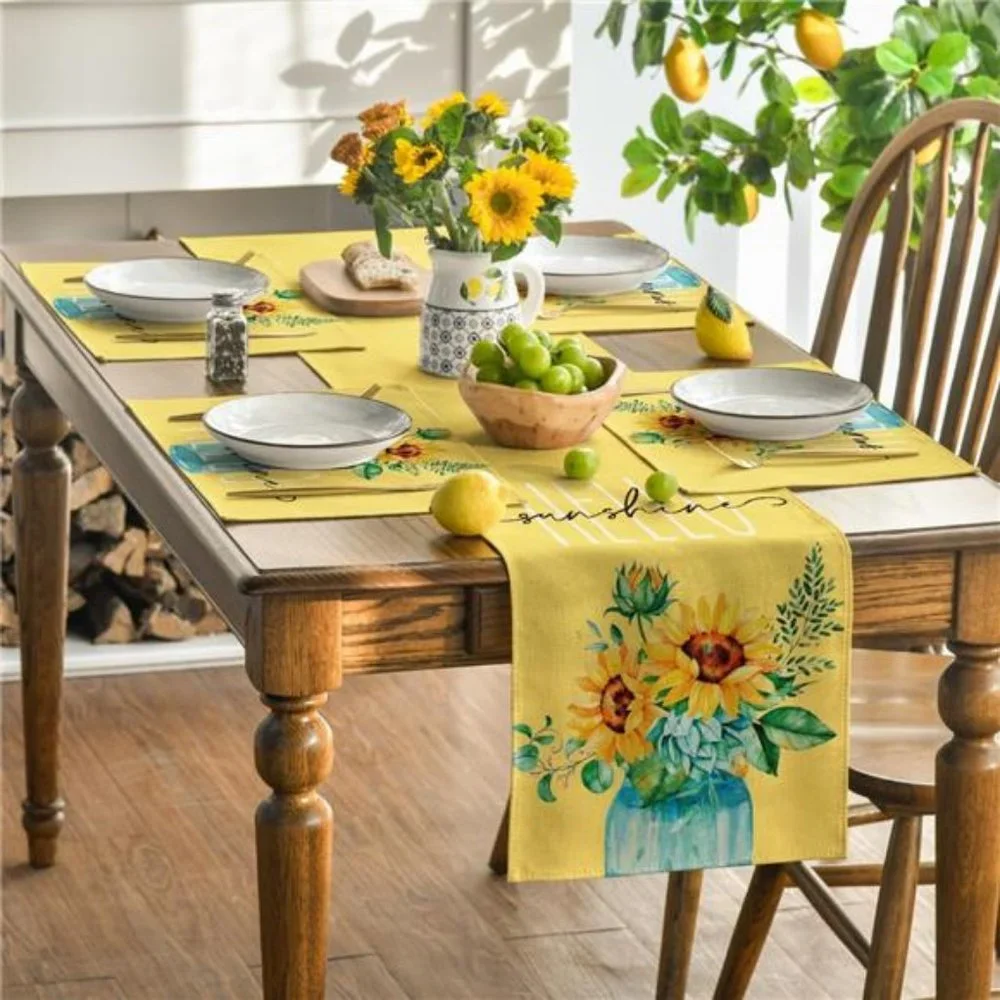 Farmhouse Table Placemats Spring Cottage Decor Floral Sunflower Decorations 4pc